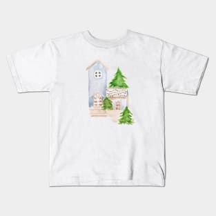 Christmas house watercolor Kids T-Shirt